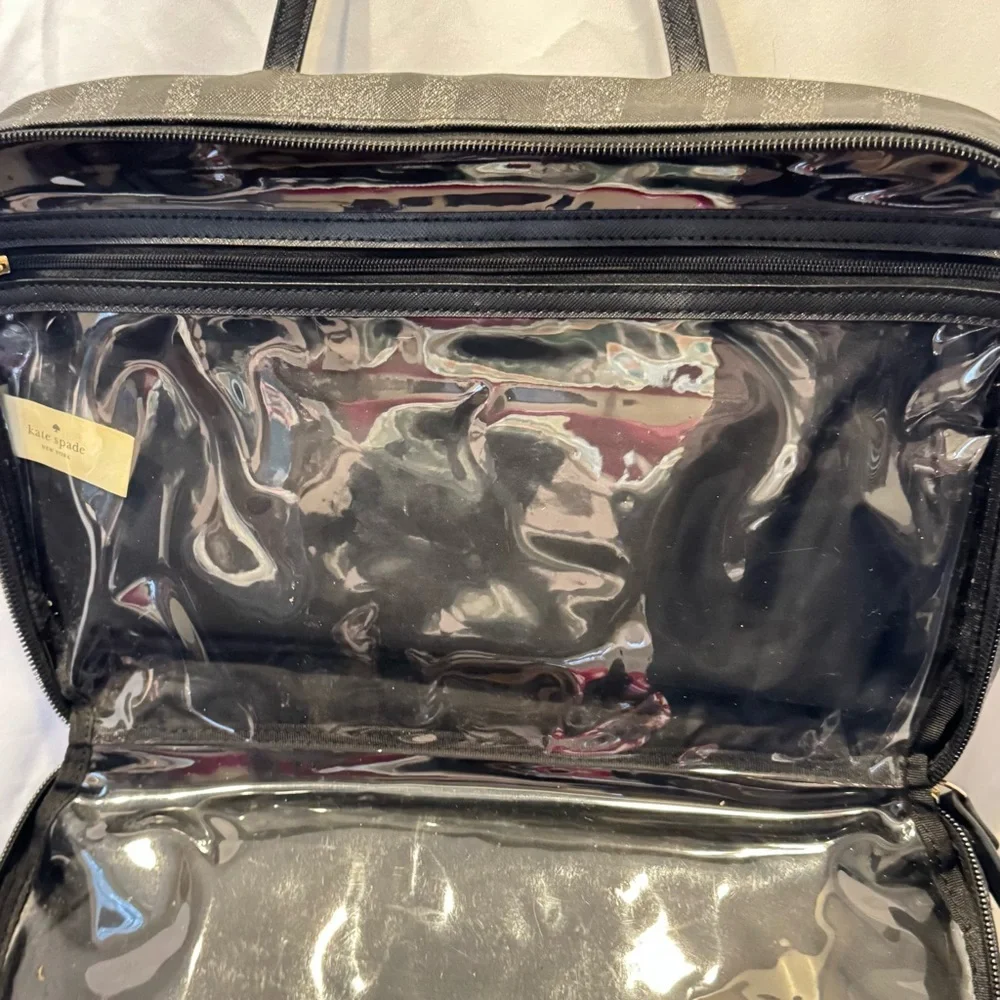 Kate Spade Black Silver Glitter Toiletries Travel Cosmetic Make-up Bag